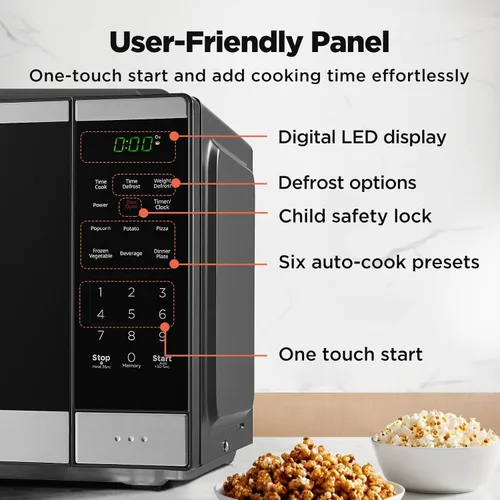 Miniatura 4 de BLACK+DECKER Horno de microondas para encimera 0.9 pies cúbicos, 6 menús automáticos, bloqueo para niños, función de memoria, 10 niveles