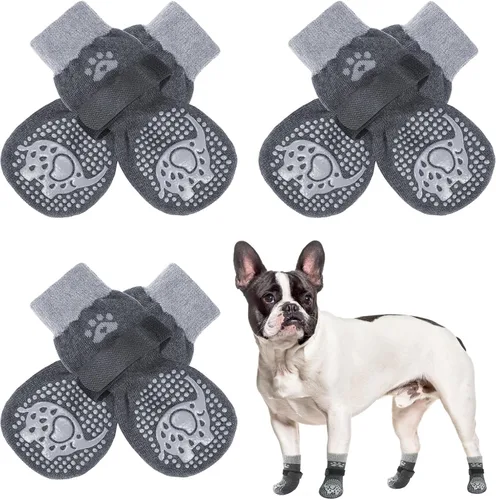 Miniatura 35 de SCENEREAL 6 piezas de calcetines antideslizantes para perros para prevenir lamido de patas para pavimento caliente/frío, calcetines de agarre