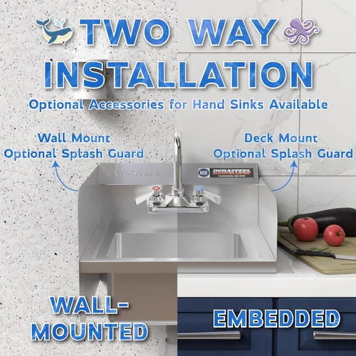 Miniatura 6 de DuraSteel Fregadero de acero inoxidable - Fregadero de cocina comercial de montaje en pared NSF - Fregadero de mano pequeño con lavabo de 12 x 10 x