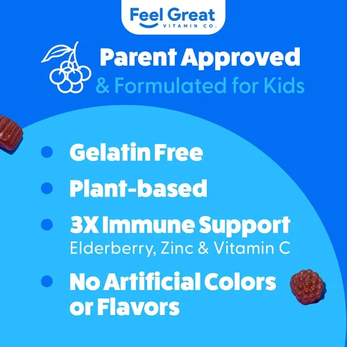 Miniatura 4 de Feel Great Kids - Gomitas de saúco con zinc y vitamina C Apoyo inmunológico Sambucus Saúco Multivitaminas veganas para niños con sabor a bayas