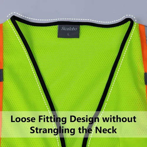 Miniatura 5 de Chaleco de alta visibilidad con bolsillos y cremallera para hombres y mujeres, chaleco de construcción con tiras reflectantes, Hi Vis Clase 3 Naranja