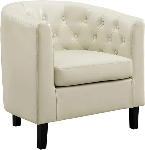 Miniatura 7 de Naomi Home - Silla acentuada Emma con botones decorativos, silla de barril de cuero sintético, silla moderna de mediados de siglo, sillón cómodo