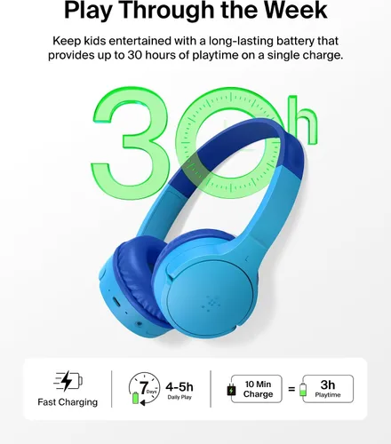 Miniatura 3 de Belkin SoundForm Mini - Auriculares inalámbricos Bluetooth para niños, batería de 30 horas, límite de volumen seguro de 85 dB, micrófono integrado