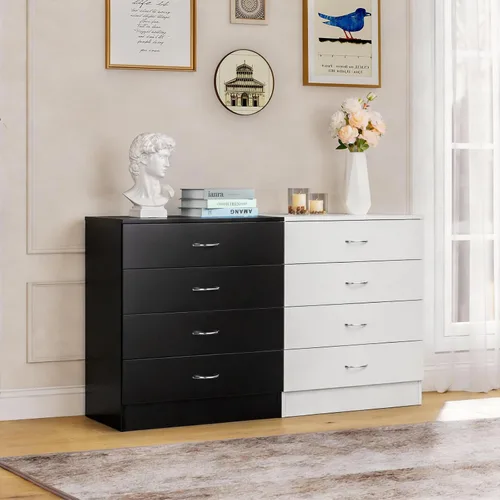 Miniatura 2 de Karl home Cómoda negra de 4 cajones para dormitorio, cómoda moderna de almacenamiento con cajones, mesa auxiliar de madera, mesa de noche, sala