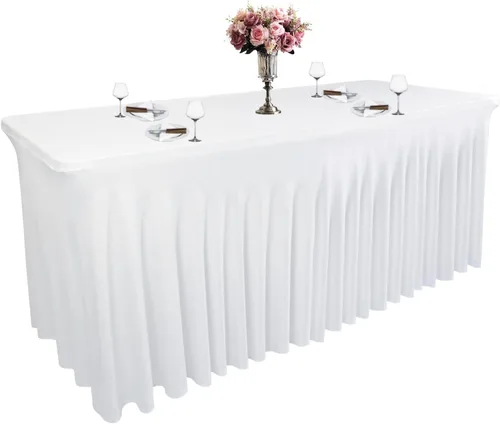 Miniatura 19 de Paquete de 2 Faldones de Mesa Rectangulares Negros, 48L x 24A x 30Al Pulgadas, Manteles Ajustados de Spandex Elástico, Resistentes a las Arrugas