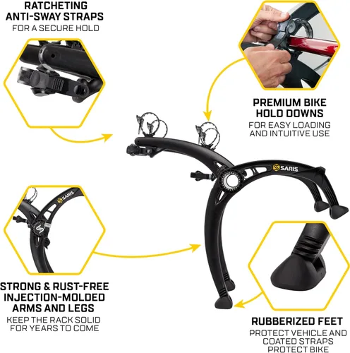 Miniatura 4 de Saris Bones EX - Portaequipajes para maletero de auto para 2 bicicletas, duradero, libre de óxido, correas anti-balanceo, fabricado en EE. UU.