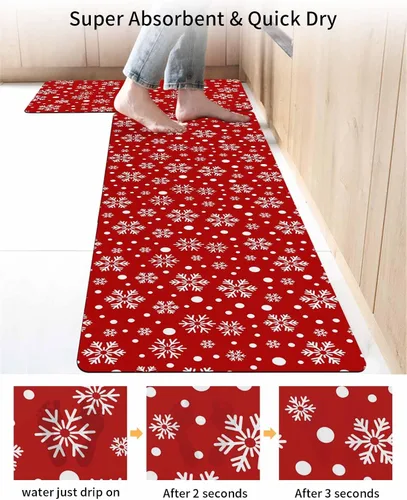 Miniatura 4 de Tapete de baño de copos de nieve de Navidad para bañera, antideslizante, de secado rápido y absorbente, tierra de diatomeas, fregadero, dormitorio