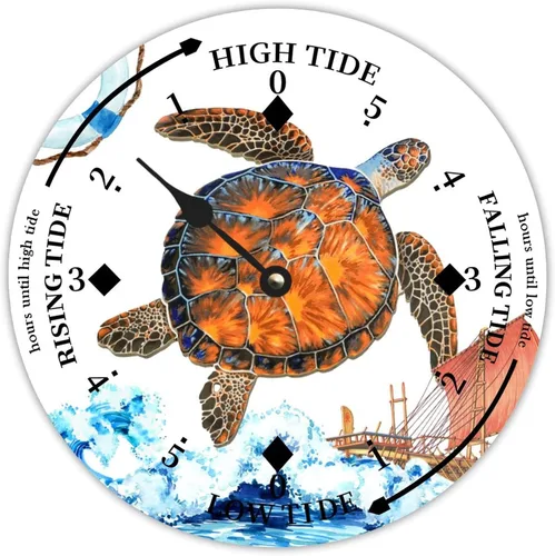 Miniatura 19 de Reloj de marea de estrella de mar oceánico, silencioso sin tictac, funciona con pilas, reloj de marea de madera, arte de pared, reloj de movimiento