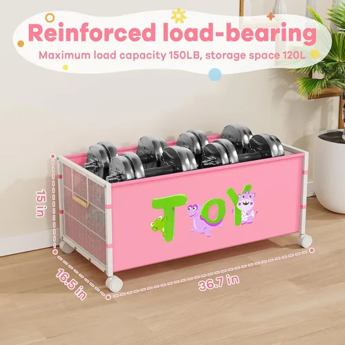 Miniatura 2 de JBBTOOL Caja de juguetes grande, organizador de almacenamiento de juguetes para niños, baúl de juguetes para niños pequeños con ruedas de 360°, caja