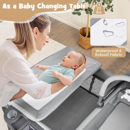 Miniatura 8 de BABY JOY 4 en 1 Pack and Play, corralito portátil para bebé con moisés y mesa cambiadora de pañales, moisés infantil centro de actividades para cuna
