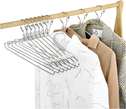 Miniatura 7 de Percha de alambre de 16.5 pulgadas con cerradura de 0.157 pulgadas, paquete de 10 perchas de acero inoxidable, delgadas, resistentes, resistentes al