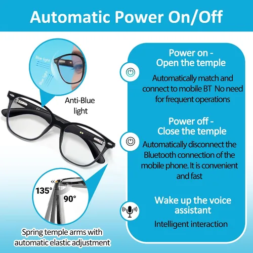 Miniatura 3 de Lentes inteligentes AI, Bluetooth 5.4 con altavoces de oído abierto y asistente de voz, traducción en tiempo real, lentes de luz anti-azul