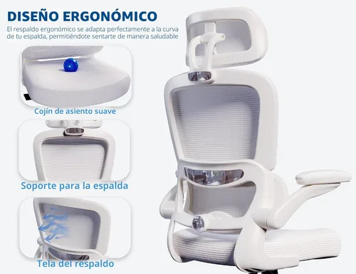 Miniatura 5 de TRALT Silla ergonómica de oficina, silla de escritorio con reposacabezas ajustable, silla de computadora de soporte lumbar, silla cómoda de malla