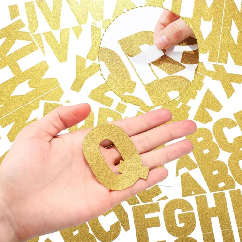Miniatura 3 de Harloon 232 piezas de 24 hojas de letras grandes con purpurina, letras del alfabeto con letra grande, kit de letras autoadhesivas para buzón, Dorado