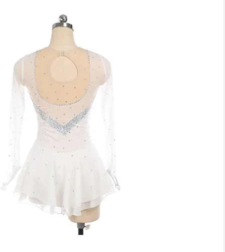 Miniatura 2 de Vestido de patinaje artístico, falda de patinaje sobre hielo para niñas, mujeres y niños, rendimiento personalizado de competición, malla azul claro