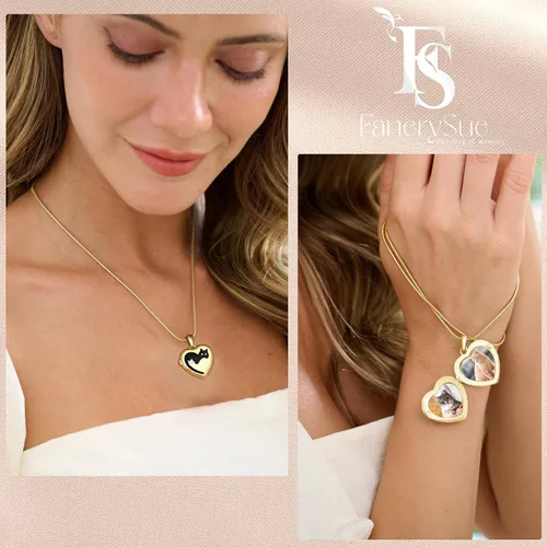 Miniatura 2 de Fanery Sue Collar Personalizado con Medallón de Mascota, Collares con Medallón en Forma de Corazón con Fotos, Collares de Recuerdo para Perros