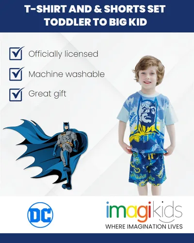 Miniatura 4 de DC Comics Conjunto de camiseta de Batman de la Liga de la Justicia y pantalones cortos de rizo francés para niños pequeños y grandes