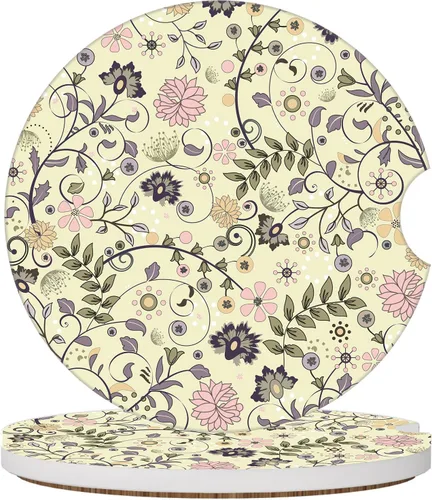 Miniatura 9 de Posavasos de automóvil con diseño de arcoíris y flores beige para portavasos de automóvil, paquete de 2 posavasos para mujeres y hombres, 2.56