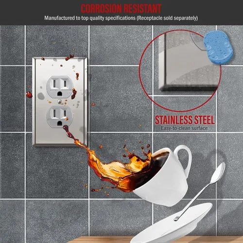 Miniatura 3 de ENERLITES Placa de pared de metal dúplex para receptáculos, cubierta de salida de acero inoxidable, resistente a la corrosión, tamaño de 1 banda