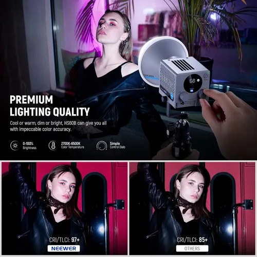 Miniatura 3 de NEEWER HS60B Mini Luz de Video con Control de Aplicación, Luz LED COB Bi-Color Portátil de Salida Continua de 60W con 35000lux/1m 2700-6500K 0-100%