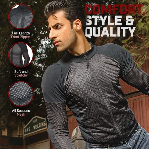 Miniatura 5 de WICKED STOCK Camisa de motocicleta blindada de malla para hombres y mujeres – Camiseta protectora de motocicleta de malla CE nivel 2 para verano