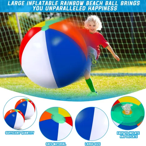 Miniatura 4 de Pelotas de playa de arco iris gigantes de 27 pulgadas inflables grandes para piscina, juguetes inflables de piscina para juegos de agua de verano