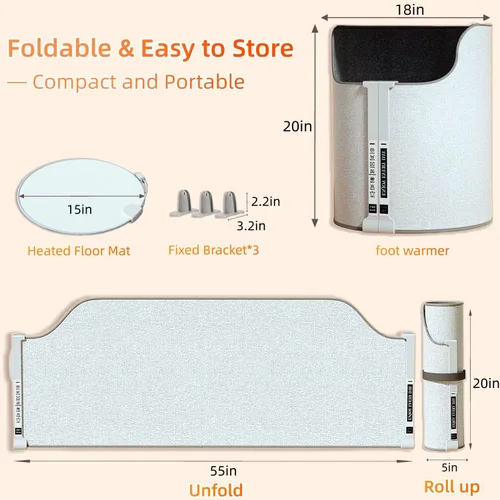 Miniatura 5 de Calentador eléctrico para debajo del escritorio, calentador de pies eléctrico para oficina y hogar, calentador de pies portátil silencioso con Gris