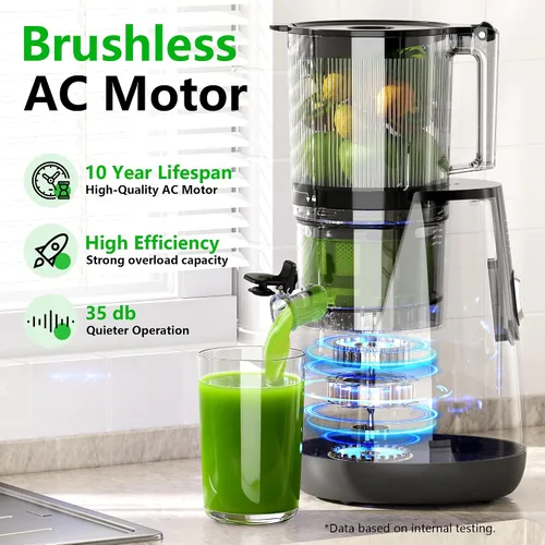 Miniatura 2 de B12 Exprimidor de prensado en frío, máquinas exprimidoras lentas y masticadoras de 6" con canal de alimentación extra grande, potente motor AC sin