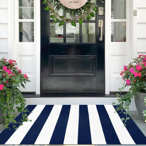 Miniatura 39 de IOHOUZE Alfombra Rayada Gris y Blanca - 27.5" X 43" Tapetes para Puerta Delantera al Aire Libre, Alfombra Lavable para Decoración de Porche