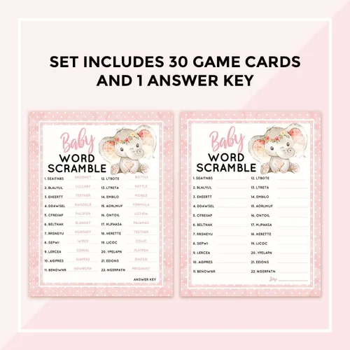 Miniatura 2 de Juego y actividad para baby shower con temática de elefante rosa, fácil de jugar, revelación de género, nuevos padres, mujeres, hombres o niños, 5 x
