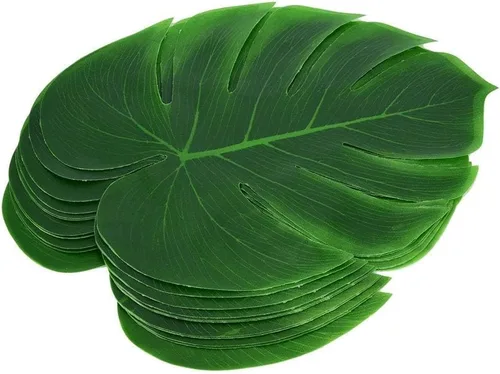 Miniatura 6 de HERCHR 12 hojas artificiales tropicales, hojas de palmera falsas verdes, hojas de Monstera grandes, hojas de plantas artificiales para safari