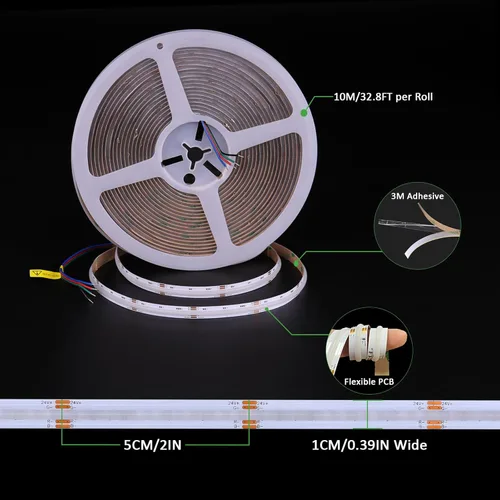 Miniatura 2 de JOYLIT Tira de luces LED COB RGB de 32.8 pies, 24 V, 8400 LED, alta densidad, sin puntos, superbrillante, IP20, no impermeable, 14 W/M, tira de luz