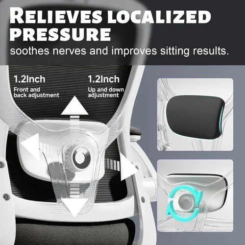 Miniatura 4 de Silla ergonómica de oficina de respaldo alto con soporte lumbar ajustable, silla de computadora de malla, reposacabezas y brazos abatibles