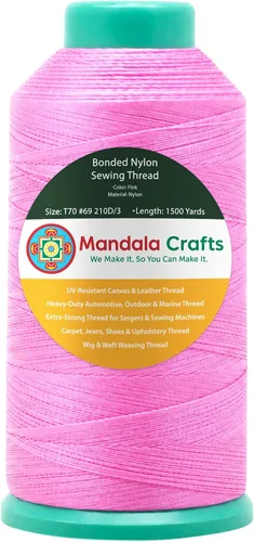 Miniatura 271 de Mandala Crafts - Hilo de nailon para coser cuero, tapicería, mezclilla y para trenzar el pelo; resistente, 1500 yardas, tamaño 69 T70 Marrón