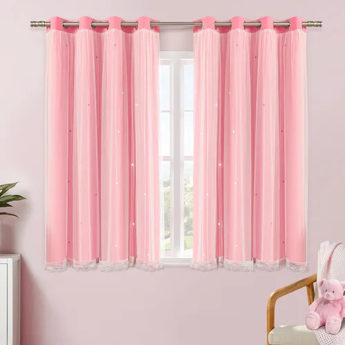 Miniatura 57 de XiDi Cortinas opacas con estrellas para habitaciones de niños, cortinas verdes para ventana de dormitorio de niños, azul y gris, 52 pulgadas de Azul