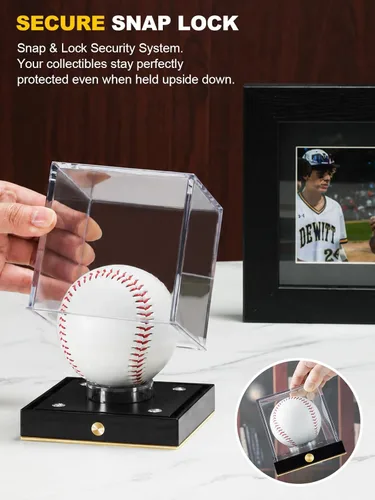 Miniatura 2 de Estuche de exhibición de béisbol JupDec sin cables con LED, caja transparente de acrílico con forma de cubo para béisbol con 10 colores de luz, caja