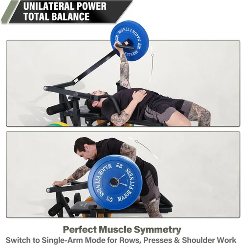 Miniatura 4 de Major Fitness Estante de prensa de banco P1 con brazos independientes, prensa de banco plana e inclinada ajustable para entrenamientos de pecho