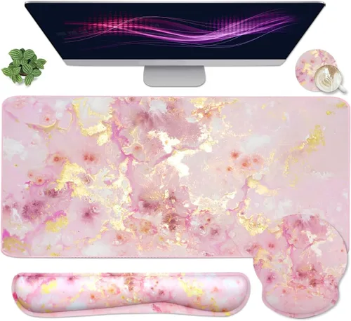 Miniatura 8 de Set de Reposamuñecas para Mouse de Juego 4 en 1, Alfombrilla de Escritorio + Alfombrilla de Mouse con Reposamuñecas + Reposamuñecas para Teclado + 4