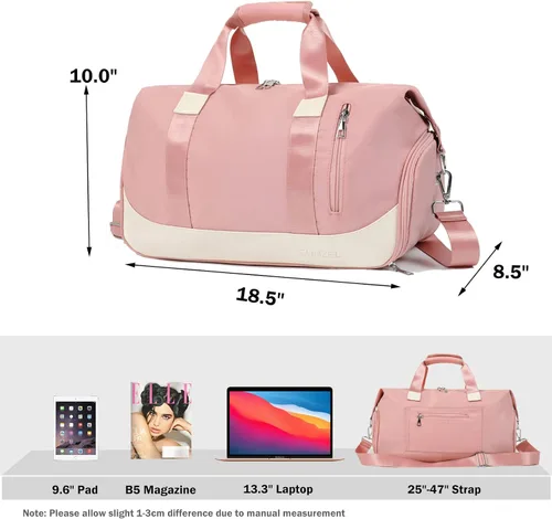 Miniatura 5 de Bolsa deportiva para gimnasio, bolsa de viaje con bolsillo húmedo y compartimento para zapatos, bolsa de fin de semana para mujeres y hombres, Rosado