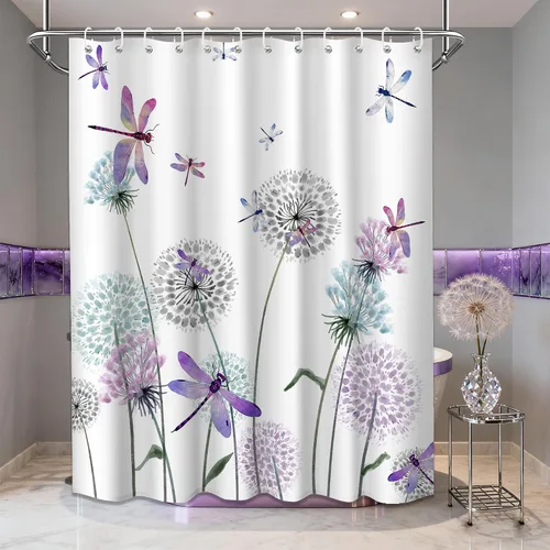 Miniatura 77 de Cortina de ducha floral para primavera y verano, flores silvestres, flores y mariposas, decoración de baño, tela impermeable con ganchos, 70