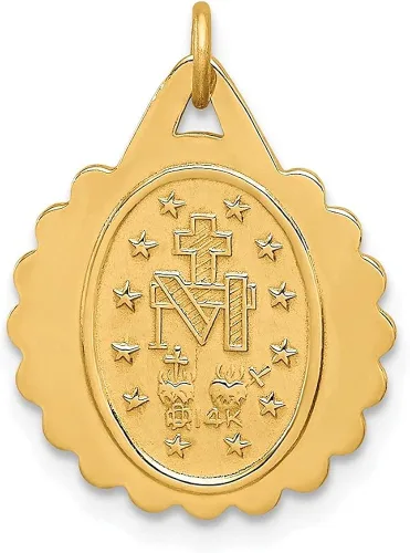 Miniatura 3 de Diamond2Deal Oro amarillo de 14 quilates medalla milagrosa pequeña redonda festoneada joyería fina para mujer L- 0787in ancho 0583in Metal