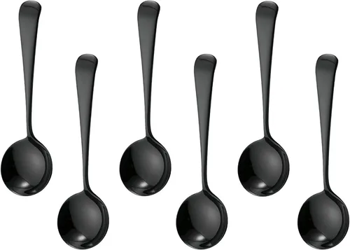 Miniatura 11 de Cucharas de sopa de acero inoxidable, cucharas de sopa de cabeza redonda 18/10, cuchara coreana moderna de acero inoxidable 304 de mango corto
