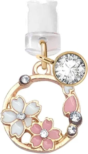 ELISE & FONDA CP85 Puerto de carga USB Anti polvo Plug Little Cherry Blossom Garland Colgante Colgante Teléfono Charm para iPhone 12/11/XS