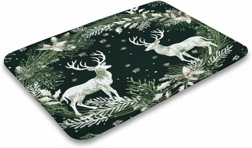 Miniatura 4 de Alfombra de baño con árbol de Navidad con ciervos en invierno, alfombra de baño vintage de terciopelo de Navidad, alfombra de baño para ducha