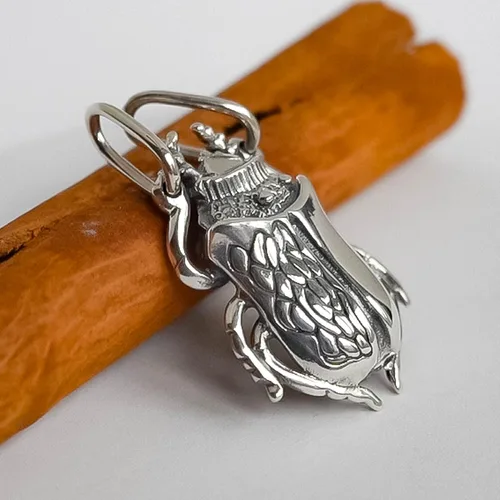 Miniatura 3 de 925 Sterling Silver Egyptian Scarab Beetle Necklace - Attract Money Wealth Amulet - Ancient Egypt Good Luck Talisman - Realistic Detailed Bug