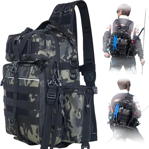 Blisswill - Bolsa de almacenamiento para equipo de pesca al aire libre - Mochila de pesca grande resistente al agua I: camuflaje bosque