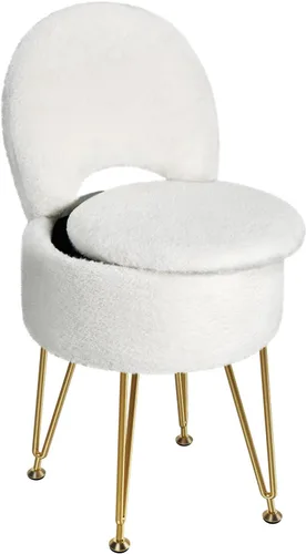 GREENSTELL Taburete pequeño de tocador con almacenamiento y respaldo plegable, 13 x 13 x 17.7 pulgadas, otomana suave de piel sintética para Blanco