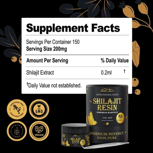Miniatura 6 de Super Natural Goods Resina Shilajit de alta potencia nutricional, grado A con más de 85 minerales derivados de plantas y ácido fúlvico, energía e