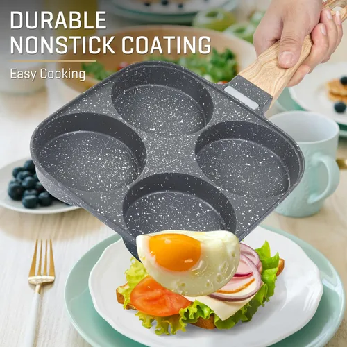 Miniatura 5 de MyLifeUNIT Sartén para Huevos, Sartén para Freír Huevos de 4 Tazas con Tapa, Cocedor de Huevos Antiadherente de Aleación de Aluminio para Desayuno