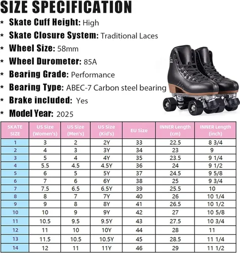 Miniatura 6 de PAPAISON Patines de ruedas para mujeres y hombres, de lujo de 2 capas de microfibra de cuero de doble fila - Patines clásicos de ruedas para niñas